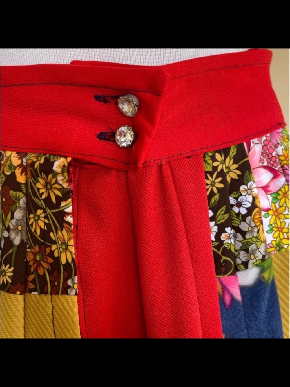American Vintage Red Maxi Skirt with Multicolor Patchwork Panel - Picture 7 of 7